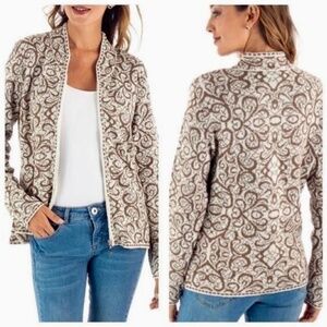 Novica Peru Alpaca Jauju Full Zip Sweater Brown Cream Cardigan Women's Small S